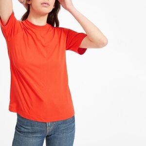 EVERLANE Orange Mockneck Cotton Short Sleeve Tee